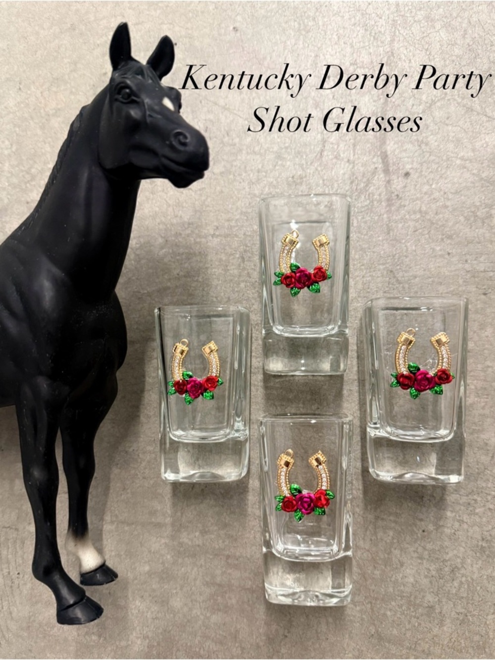Set of 4 Kentucky Derby Party Shot Glasses 🐎